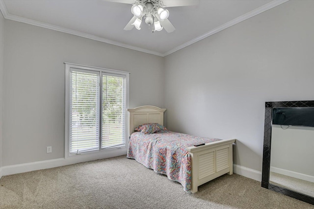 4512 Hardy Mcmanus Rd, Evans, GA 30809 - carpeted bedroom featuring baseboards, ornamental molding, and a ceiling fan