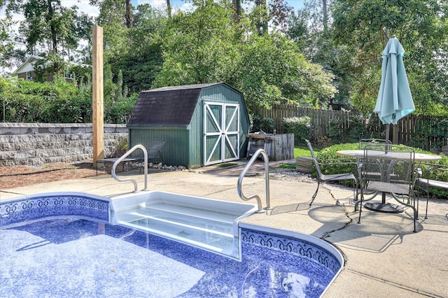 3114 Sussex Rd, Augusta, GA 30909 - view of pool featuring a patio area, a shed, a fenced backyard, and outdoor dining space