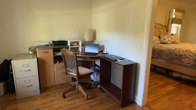 home office featuring dark hardwood / wood-style floors