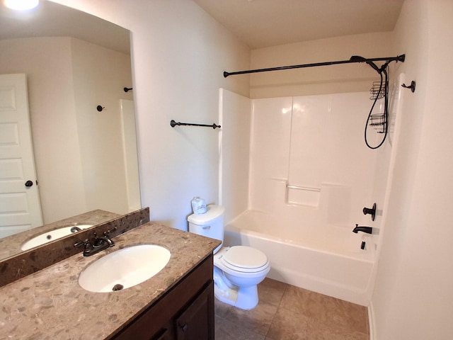 full bathroom with shower / washtub combination, vanity, toilet, and tile patterned floors