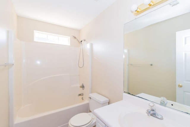 full bathroom featuring shower / bathing tub combination, vanity, and toilet