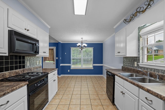 3007 Ashland Way, Grovetown, GA 30813 - kitchen featuring black appliances, a sink, a chandelier, dark countertops, and crown molding