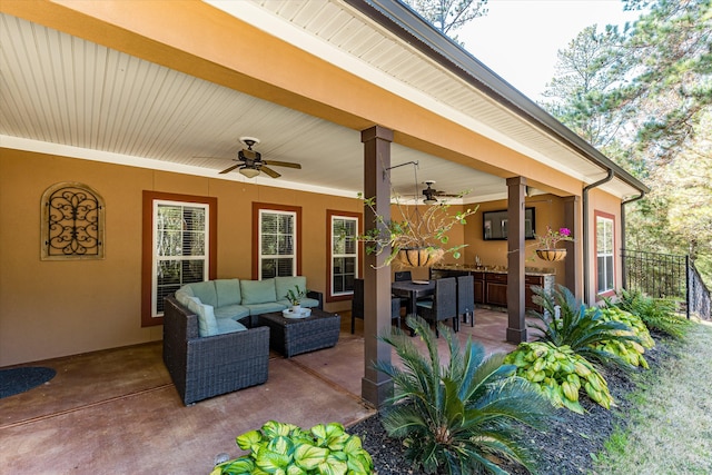 view of patio / terrace featuring an outdoor hangout area and ceiling fan