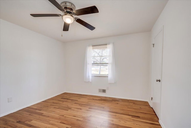 spare room featuring ceiling fan and light hardwood / wood-style floors