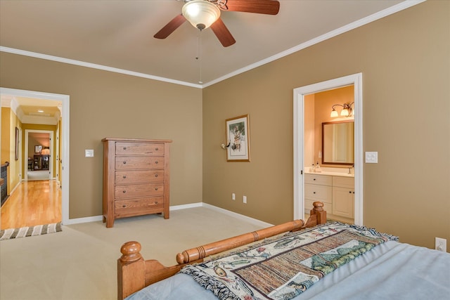 3005 Timber Woods Dr, Appling, GA 30802 - carpeted bedroom featuring crown molding, ensuite bathroom, and a ceiling fan