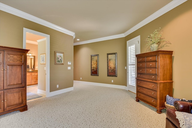 3005 Timber Woods Dr, Appling, GA 30802 - bedroom featuring ornamental molding, light colored carpet, and ensuite bath
