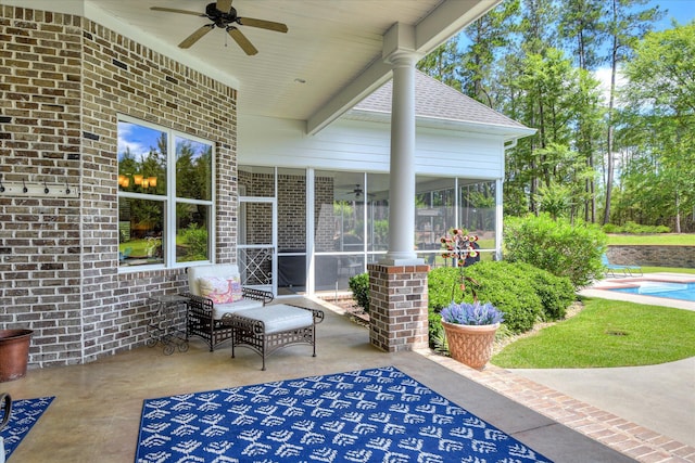 3005 Timber Woods Dr, Appling, GA 30802 - view of patio / terrace featuring a ceiling fan, a sunroom, and an outdoor pool