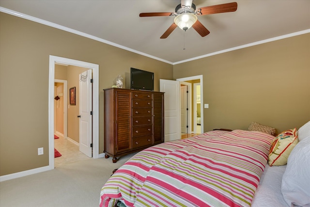 3005 Timber Woods Dr, Appling, GA 30802 - bedroom featuring crown molding, carpet flooring, a ceiling fan, and connected bathroom