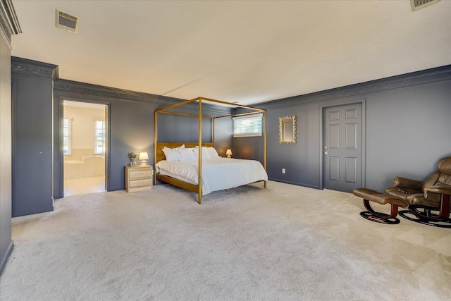 unfurnished bedroom featuring carpet, ornamental molding, and multiple windows