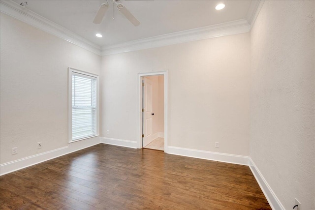 1034 N Pointe Ct, Tignall, GA 30668 - unfurnished room with ornamental molding, ceiling fan, dark wood-style floors, and recessed lighting