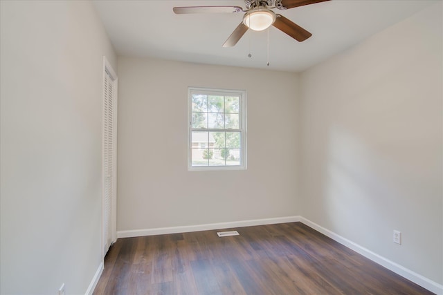 2148 Reedale Ave, Augusta, GA 30906 - empty room featuring dark wood finished floors, ceiling fan, visible vents, and baseboards