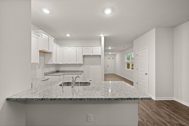 2912 Saltwater Bnd, Beech Island, SC 29842 - kitchen with dark hardwood / wood-style floors, sink, white cabinets, light stone counters, and kitchen peninsula