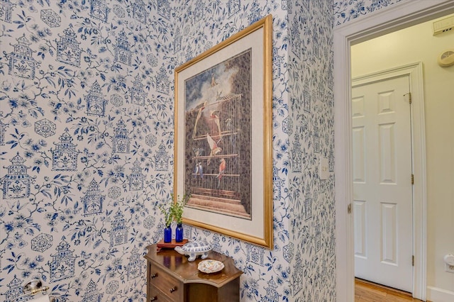 room details with wallpapered walls