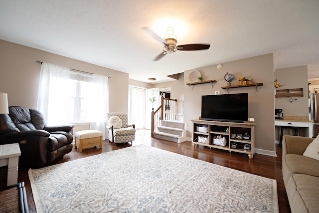 3943 Carson Cutoff, Martinez, GA 30907 - living area featuring ceiling fan and dark wood finished floors