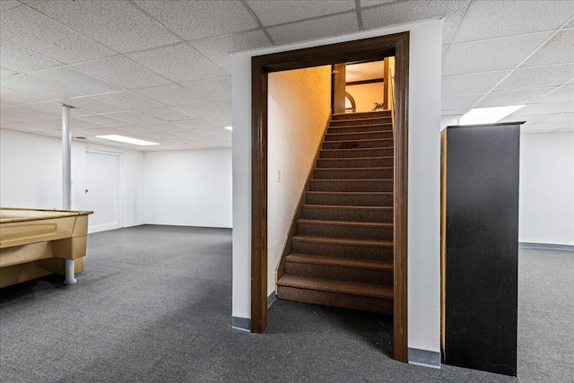 5114 Fairington Dr, Evans, GA 30809 - staircase featuring baseboards, carpet flooring, and a paneled ceiling