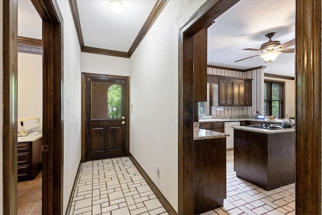5114 Fairington Dr, Evans, GA 30809 - interior space with baseboards, ornamental molding, a peninsula, and white dishwasher