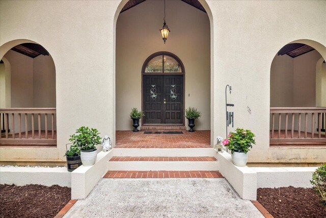 5114 Fairington Dr, Evans, GA 30809 - doorway to property with a porch and stucco siding