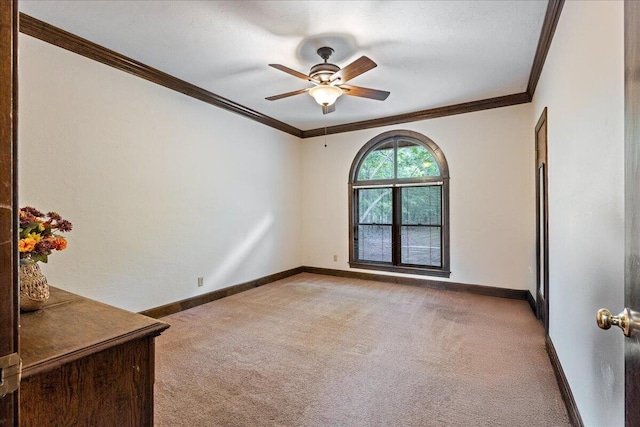 5114 Fairington Dr, Evans, GA 30809 - empty room featuring baseboards, ornamental molding, a ceiling fan, and light colored carpet