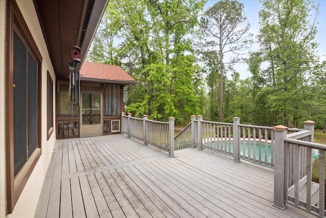 5114 Fairington Dr, Evans, GA 30809 - wooden deck featuring an outdoor pool and a sunroom