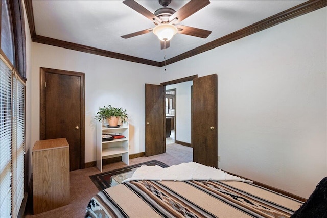 5114 Fairington Dr, Evans, GA 30809 - carpeted bedroom with crown molding, ceiling fan, and baseboards