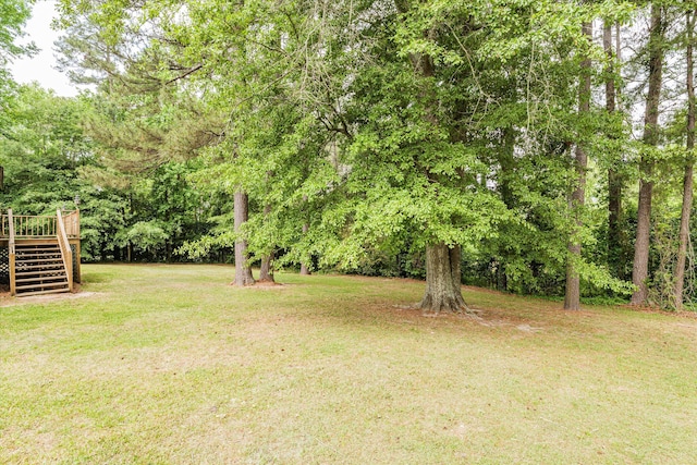 view of yard featuring a wooden deck