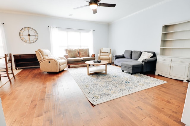 5553 Connor Dr, Evans, GA 30809 - living room with ceiling fan, light wood-style flooring, and crown molding