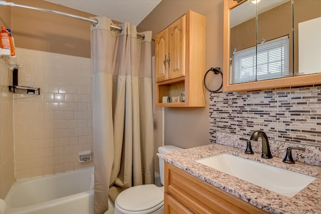 4056 Burning Tree Ln, Augusta, GA 30906 - full bathroom featuring toilet, backsplash, shower / bathtub combination with curtain, and vanity