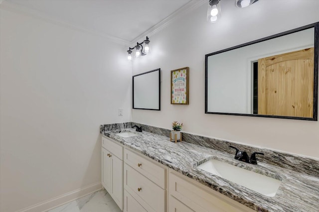 bathroom featuring vanity and ornamental molding