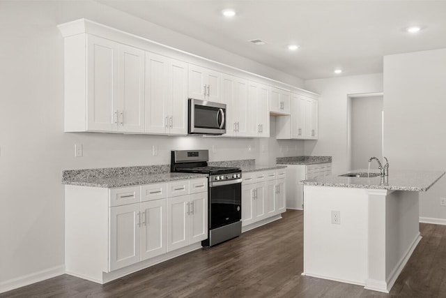 1257 Birch Cir, Grovetown, GA 30813 - kitchen featuring appliances with stainless steel finishes, a sink, dark wood-style floors, light stone countertops, and baseboards