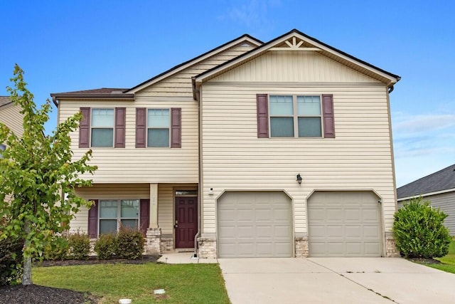 108 Sims Ct, Augusta, GA 30909 - view of front of property with a garage, driveway, stone siding, and a front lawn