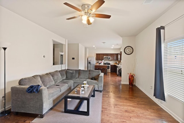 108 Sims Ct, Augusta, GA 30909 - living area featuring a ceiling fan, wood finished floors, and recessed lighting
