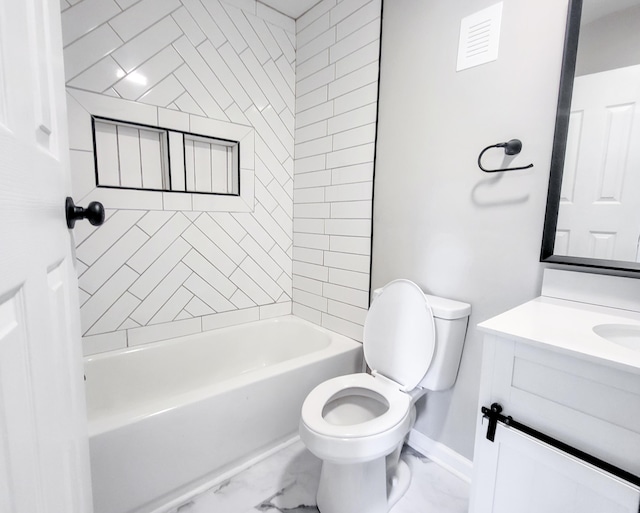 full bathroom with vanity, toilet, and tiled shower / bath combo