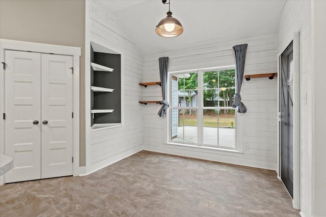 459 Sebastian Dr, Grovetown, GA 30813 - unfurnished room featuring built in features, lofted ceiling, and wood walls