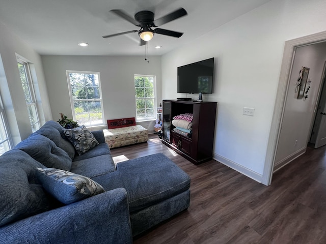 2786 Tudor Rd, Dearing, GA 30808 - living room with dark wood finished floors, ceiling fan, and recessed lighting