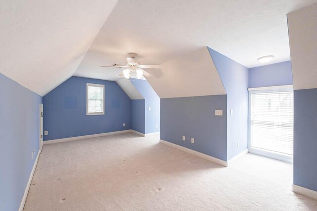 additional living space with baseboards, carpet flooring, and lofted ceiling
