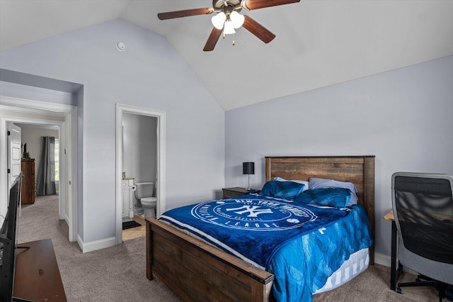1206 Arcilla Pt, Martinez, GA 30907 - bedroom featuring carpet flooring, lofted ceiling, ensuite bath, a ceiling fan, and baseboards