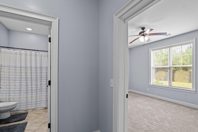 1206 Arcilla Pt, Martinez, GA 30907 - full bathroom featuring toilet, baseboards, a ceiling fan, and a shower with shower curtain