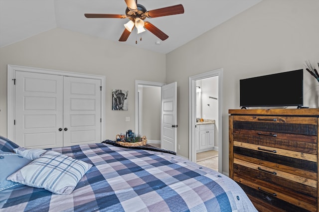 1206 Arcilla Pt, Martinez, GA 30907 - bedroom with vaulted ceiling, a closet, ceiling fan, and ensuite bath