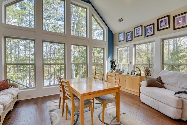 106 Bereau Dr, Mccormick, SC 29835 - dining space featuring high vaulted ceiling and hardwood / wood-style floors