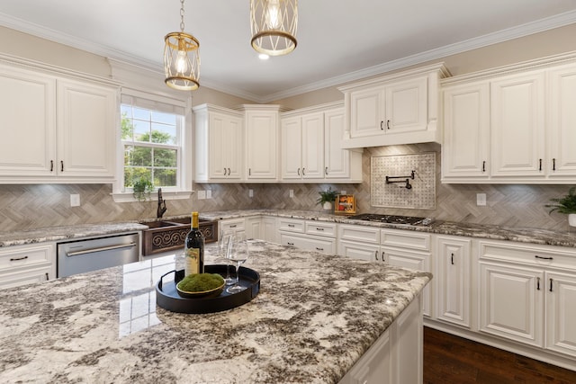 2224 Fothergill Dr, Evans, GA 30809 - kitchen with dishwasher, gas stovetop, a sink, light stone countertops, and hanging light fixtures