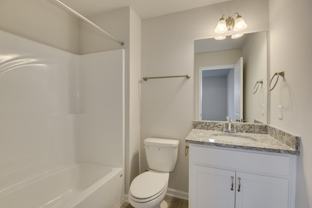 full bathroom with vanity, toilet, and bathing tub / shower combination