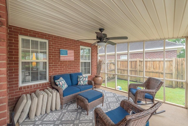 2108 Glenn Fls, Grovetown, GA 30813 - sunroom featuring an outdoor hangout area, ceiling fan, and plenty of natural light