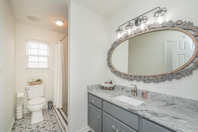 2108 Glenn Fls, Grovetown, GA 30813 - full bathroom with vanity, toilet, tile patterned floors, baseboards, and a shower with shower curtain