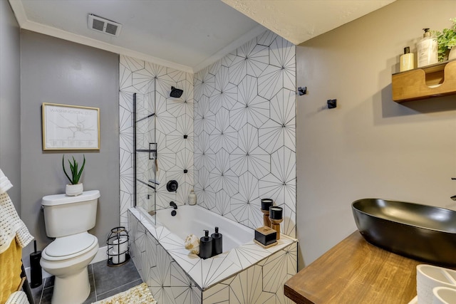 2206 Sandra Ct, Augusta, GA 30906 - full bathroom featuring toilet, crown molding, a sink, and tile patterned flooring