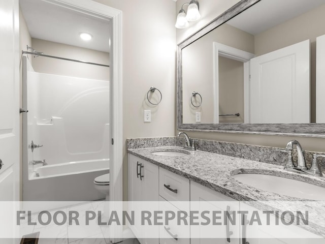 WD247 Helen Dr, North Augusta, SC 29860 - bathroom featuring double vanity, toilet, and bathing tub / shower combination