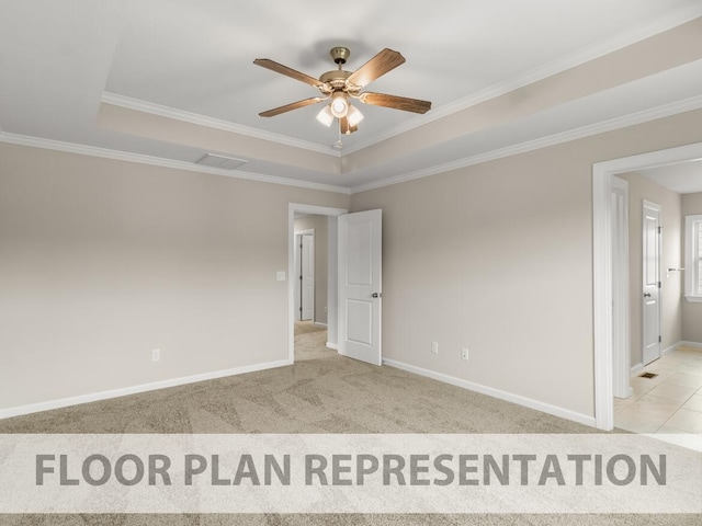 WD247 Helen Dr, North Augusta, SC 29860 - carpeted empty room with a ceiling fan, crown molding, a raised ceiling, and baseboards