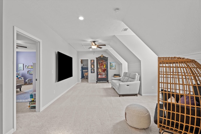 1037 Bartram Rdg, Evans, GA 30809 - living area with carpet floors, ceiling fan, vaulted ceiling, and recessed lighting