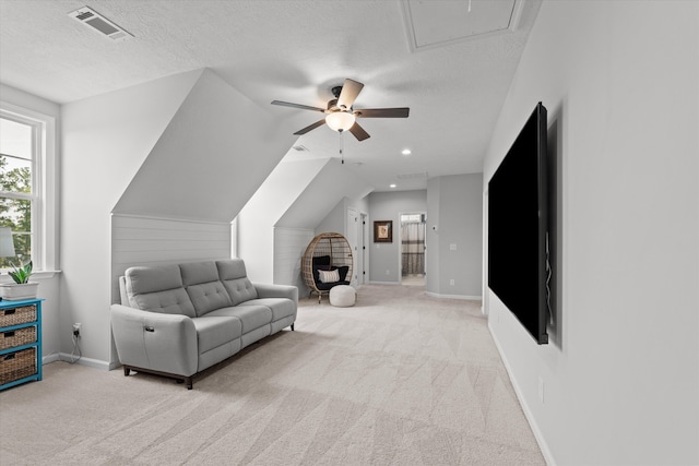 1037 Bartram Rdg, Evans, GA 30809 - living area with ceiling fan, carpet floors, a textured ceiling, attic access, and recessed lighting