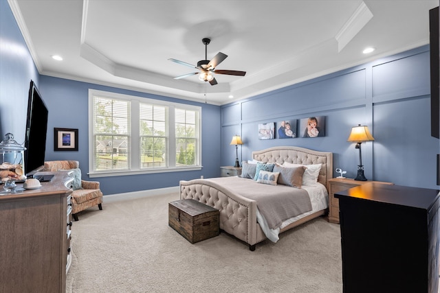 1037 Bartram Rdg, Evans, GA 30809 - bedroom featuring crown molding, carpet floors, a tray ceiling, recessed lighting, and a ceiling fan