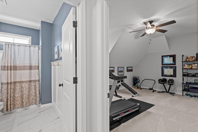 1037 Bartram Rdg, Evans, GA 30809 - exercise room with a ceiling fan and a textured ceiling